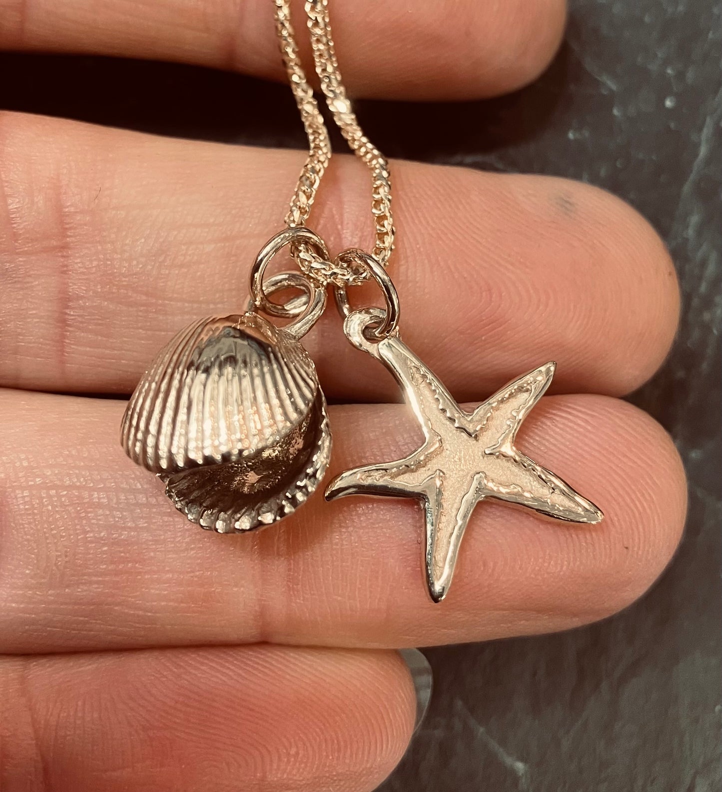 Gold starfish and cockle shell necklace