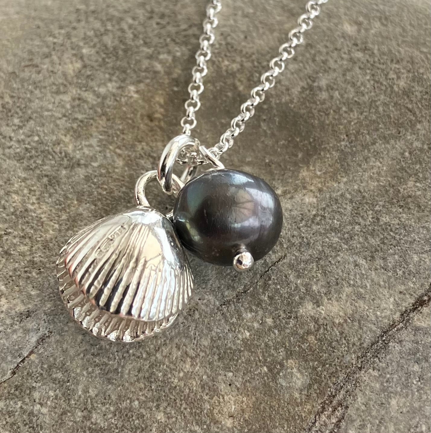 Silver cockle shell necklace