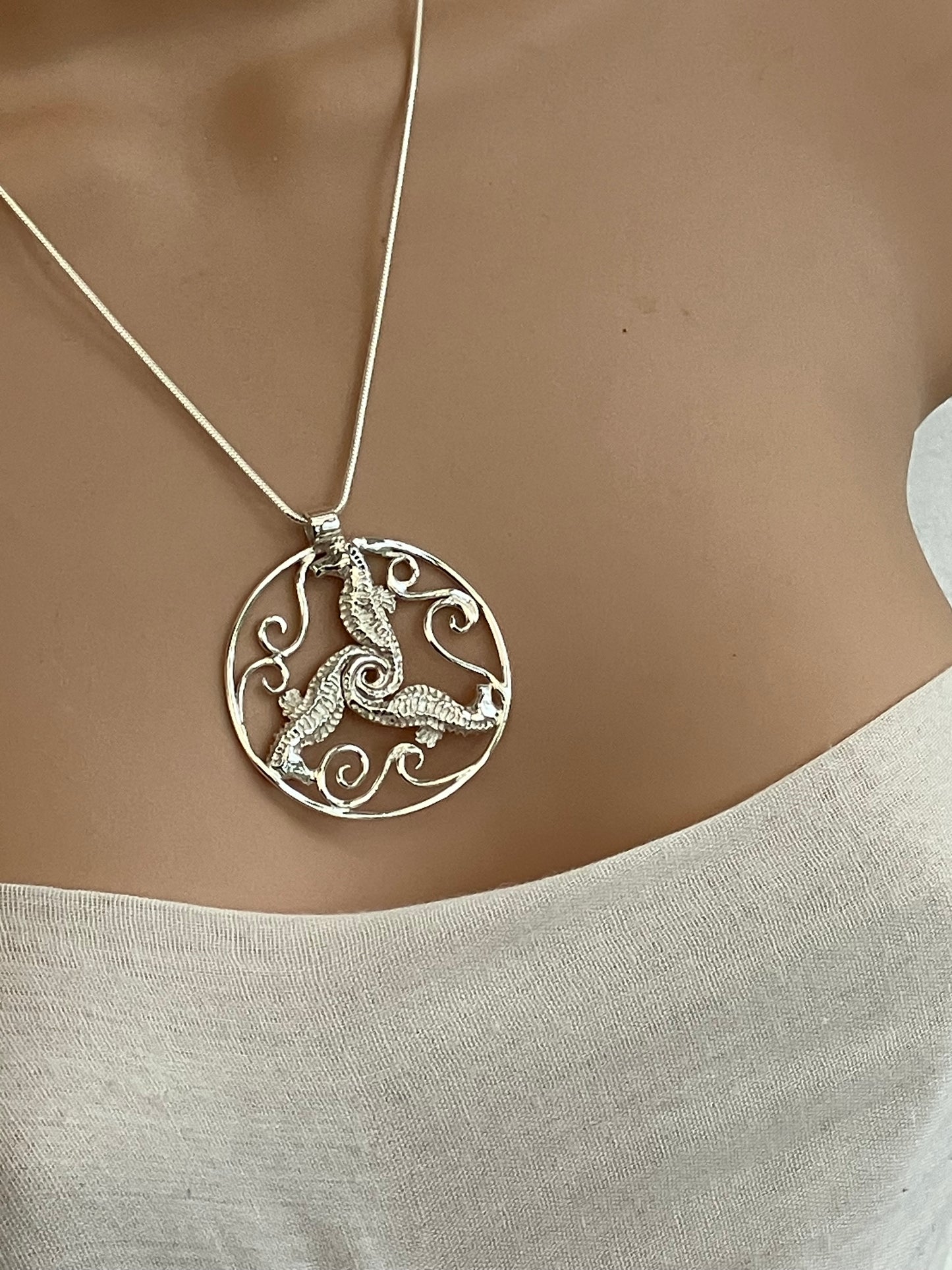 Celtic seahorse Triskelion necklace