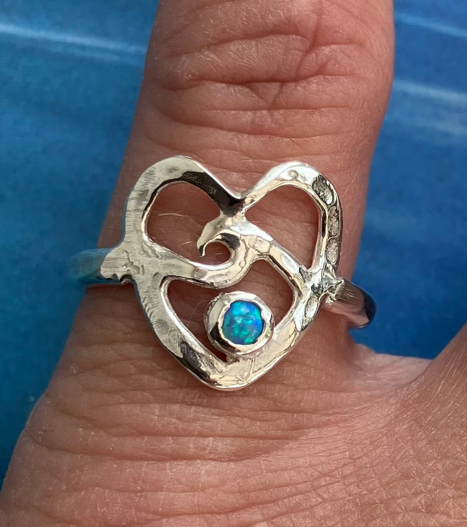 Wave and heart ring with opal