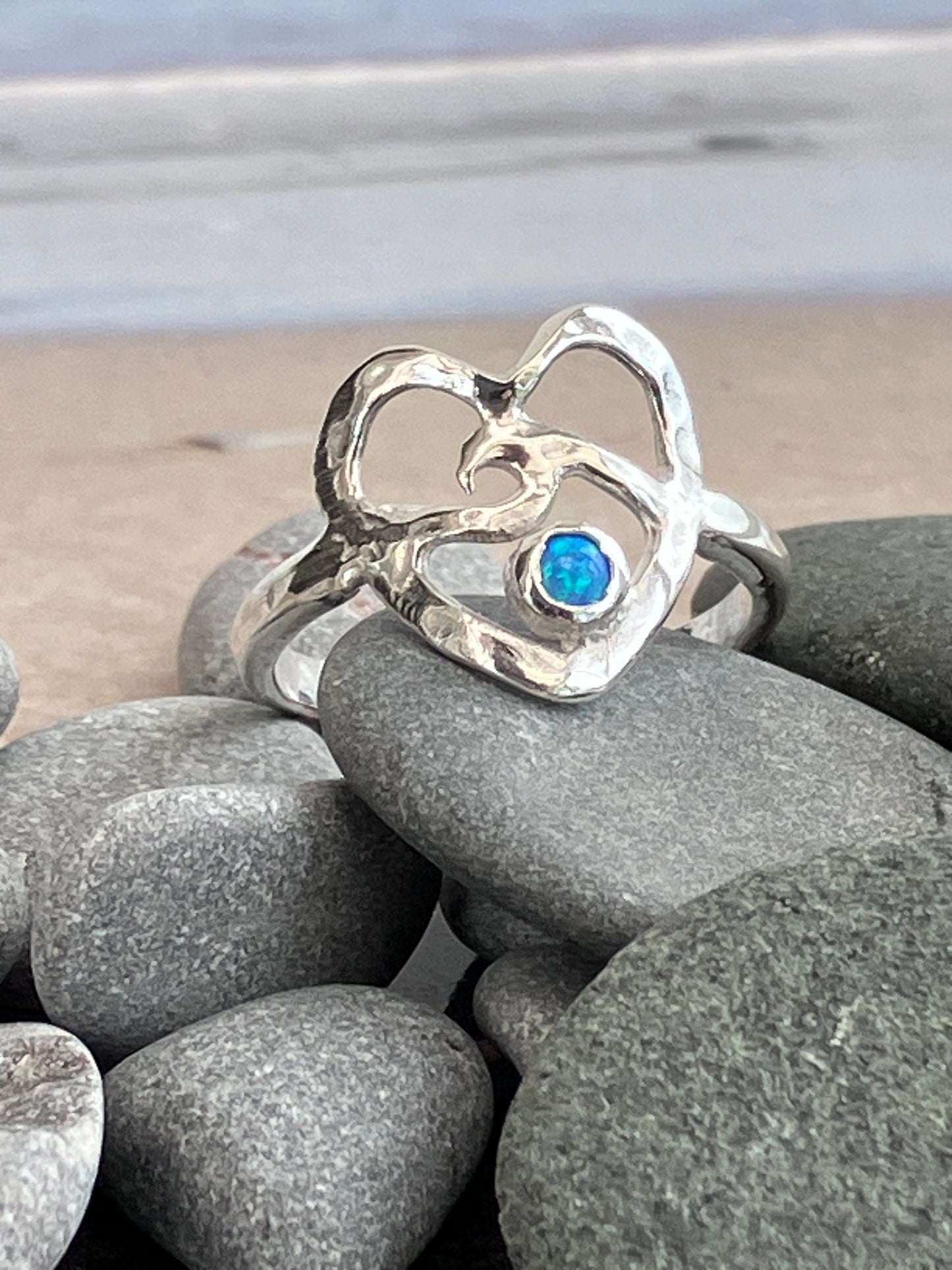 Wave and heart ring with opal