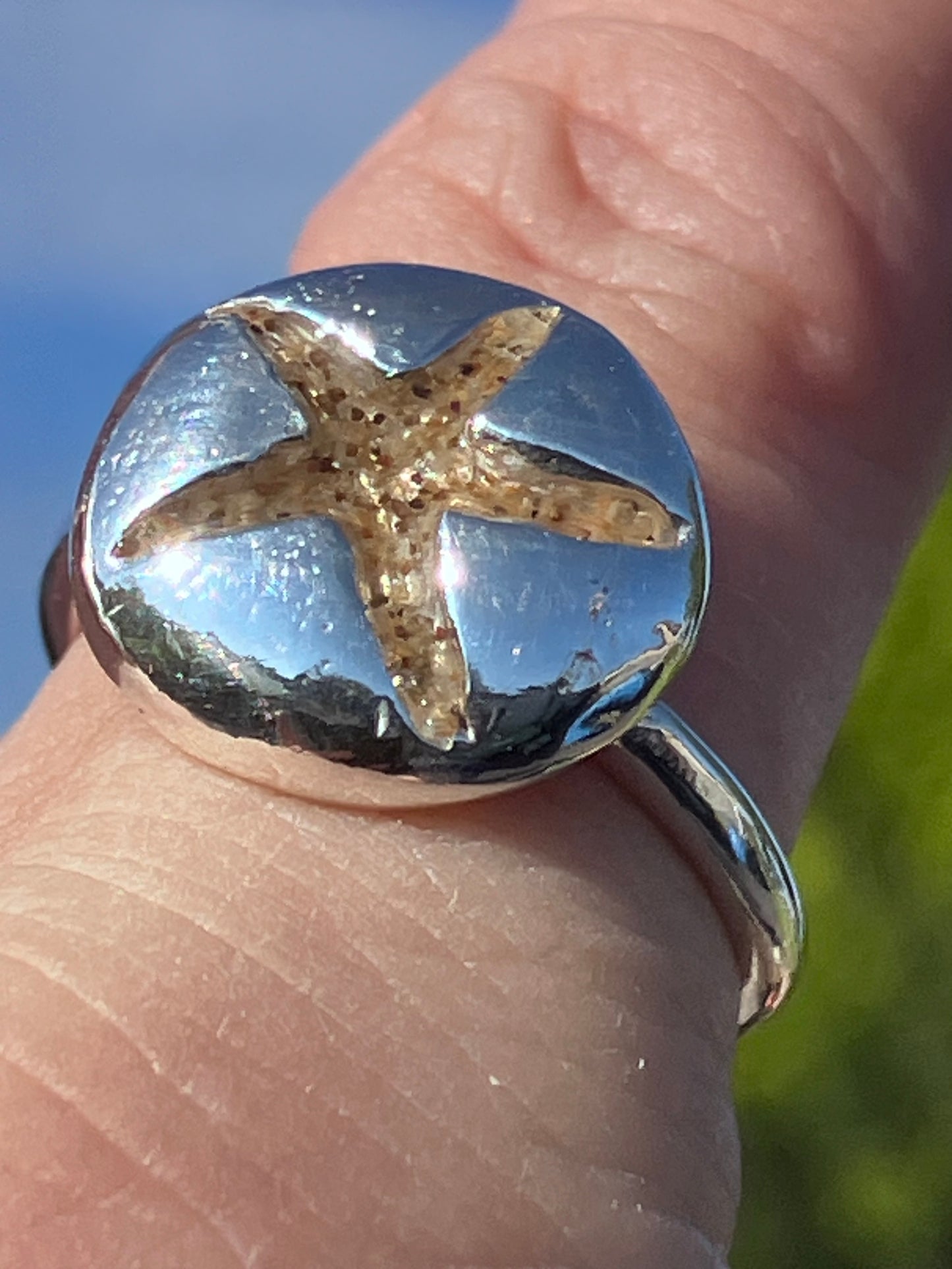 Sand pebble ring  inlaid with Gower sand