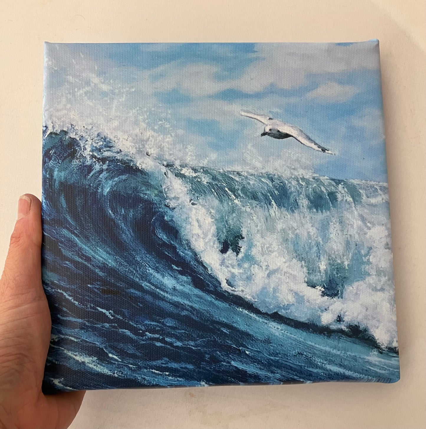 Wave and seagull painting canvas print