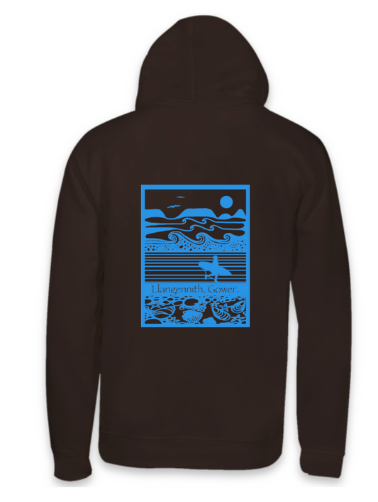 Hoody printed with Llangennith surfer design