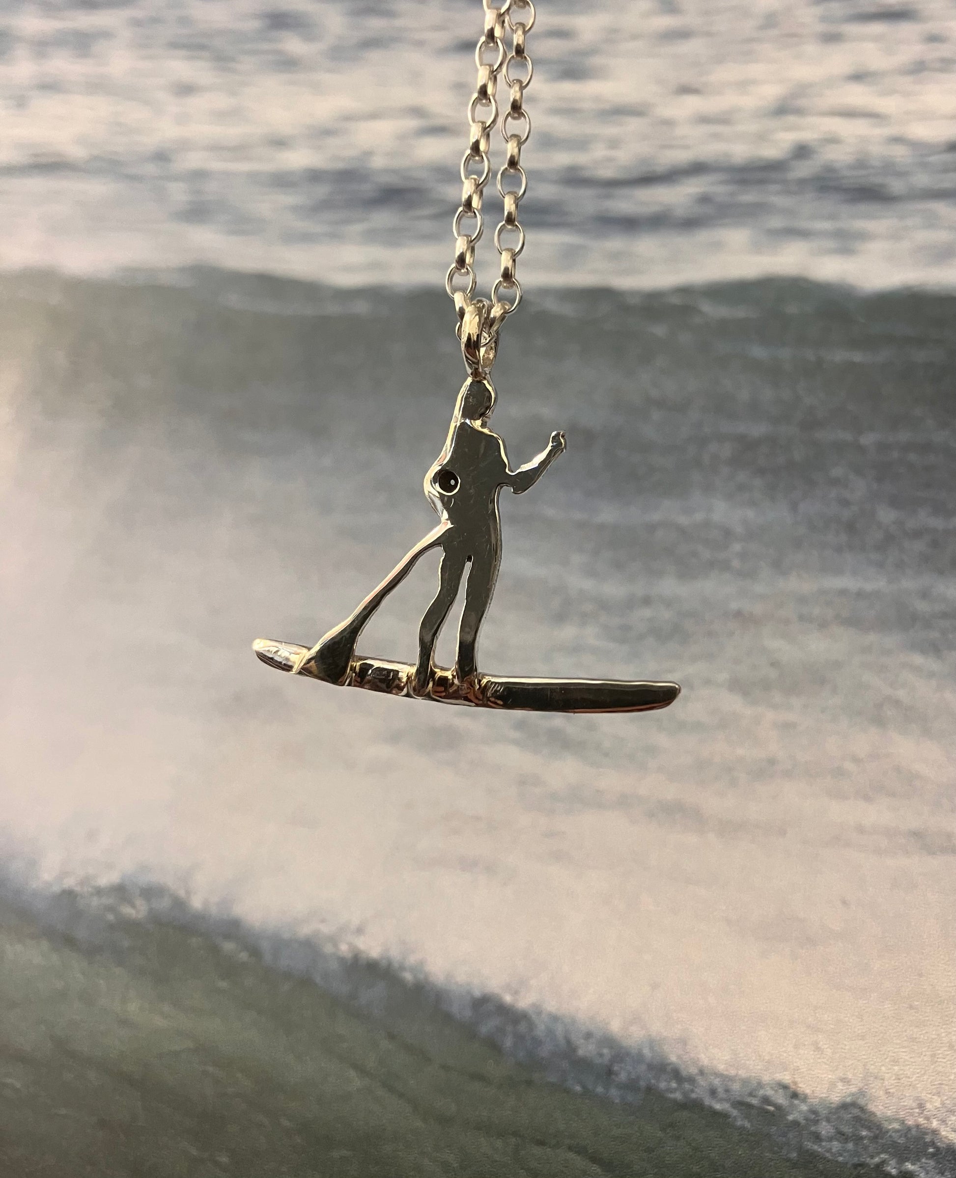 Stand up paddle boarder pendant in silver