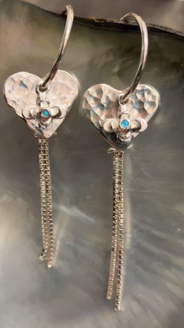 heart flower opal swishy earrings