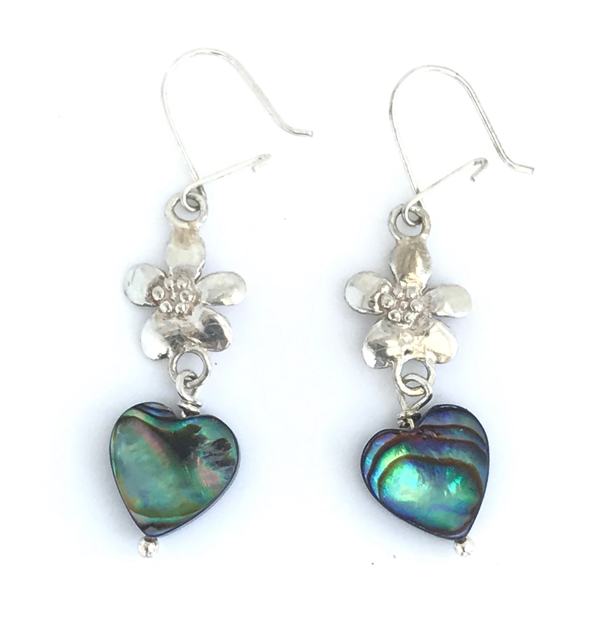 Flower earrings with abalone heart beads