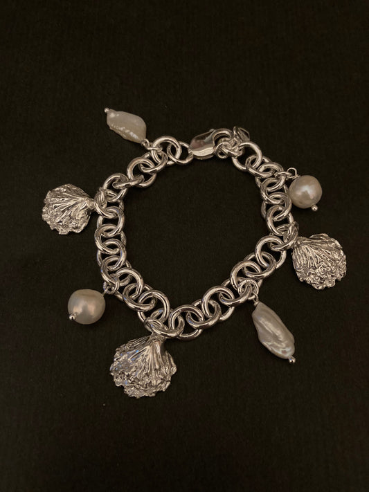 Silver oyster shell bracelet