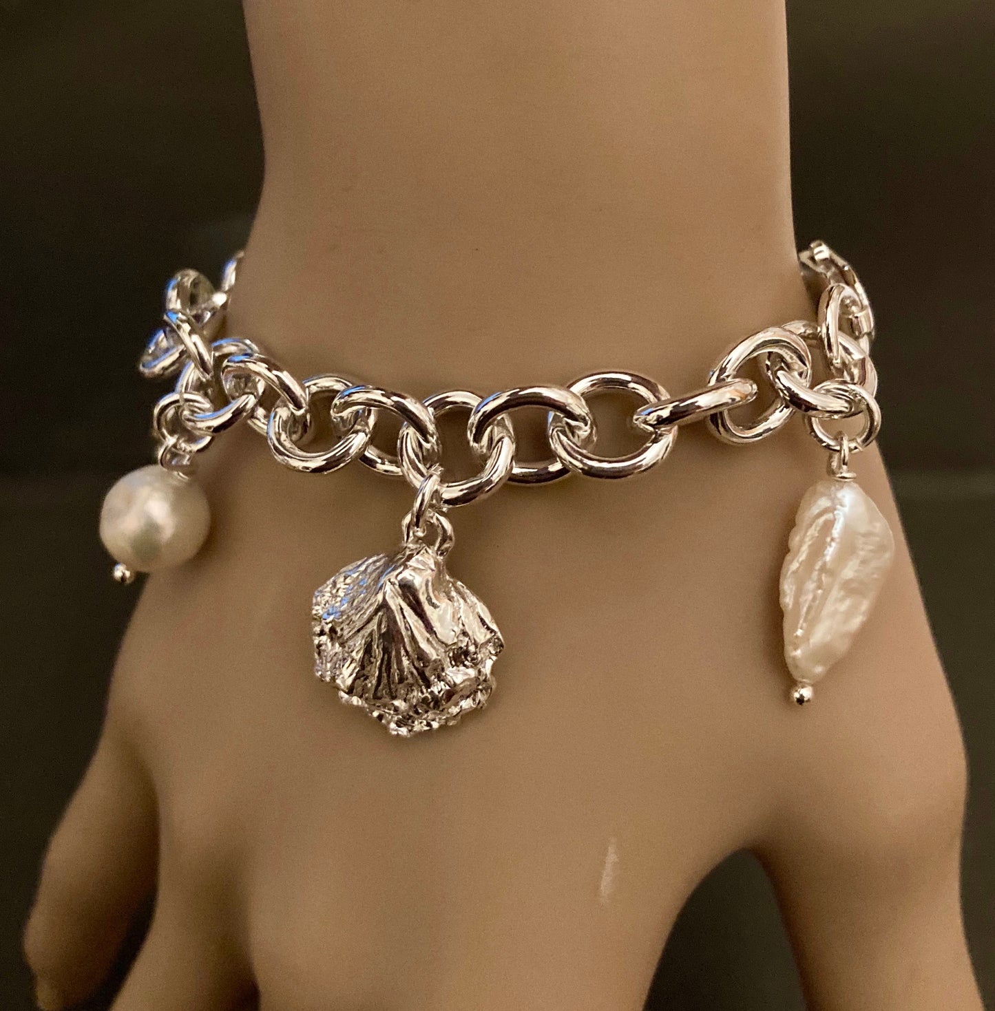 Silver oyster shell bracelet