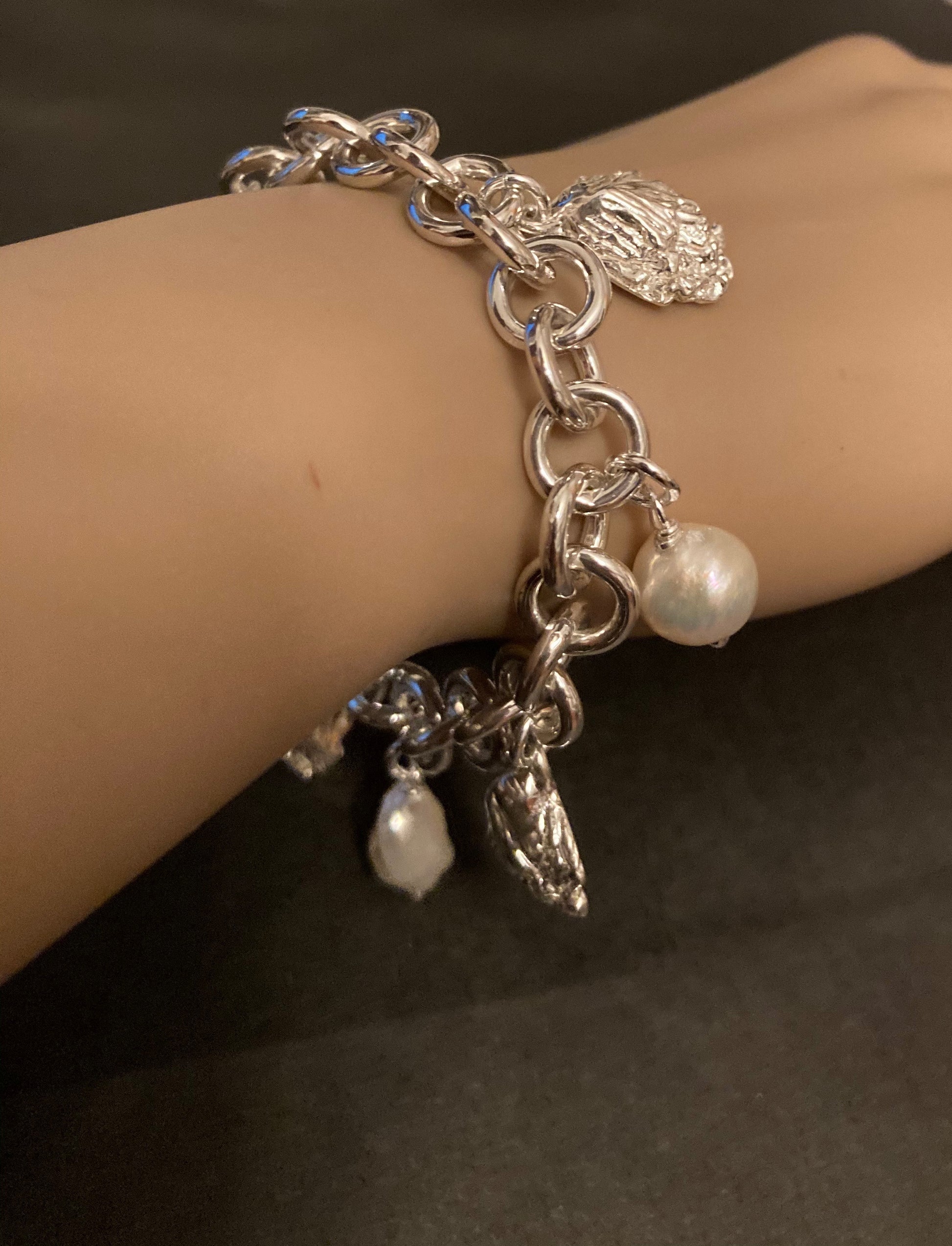 Silver oyster shell bracelet