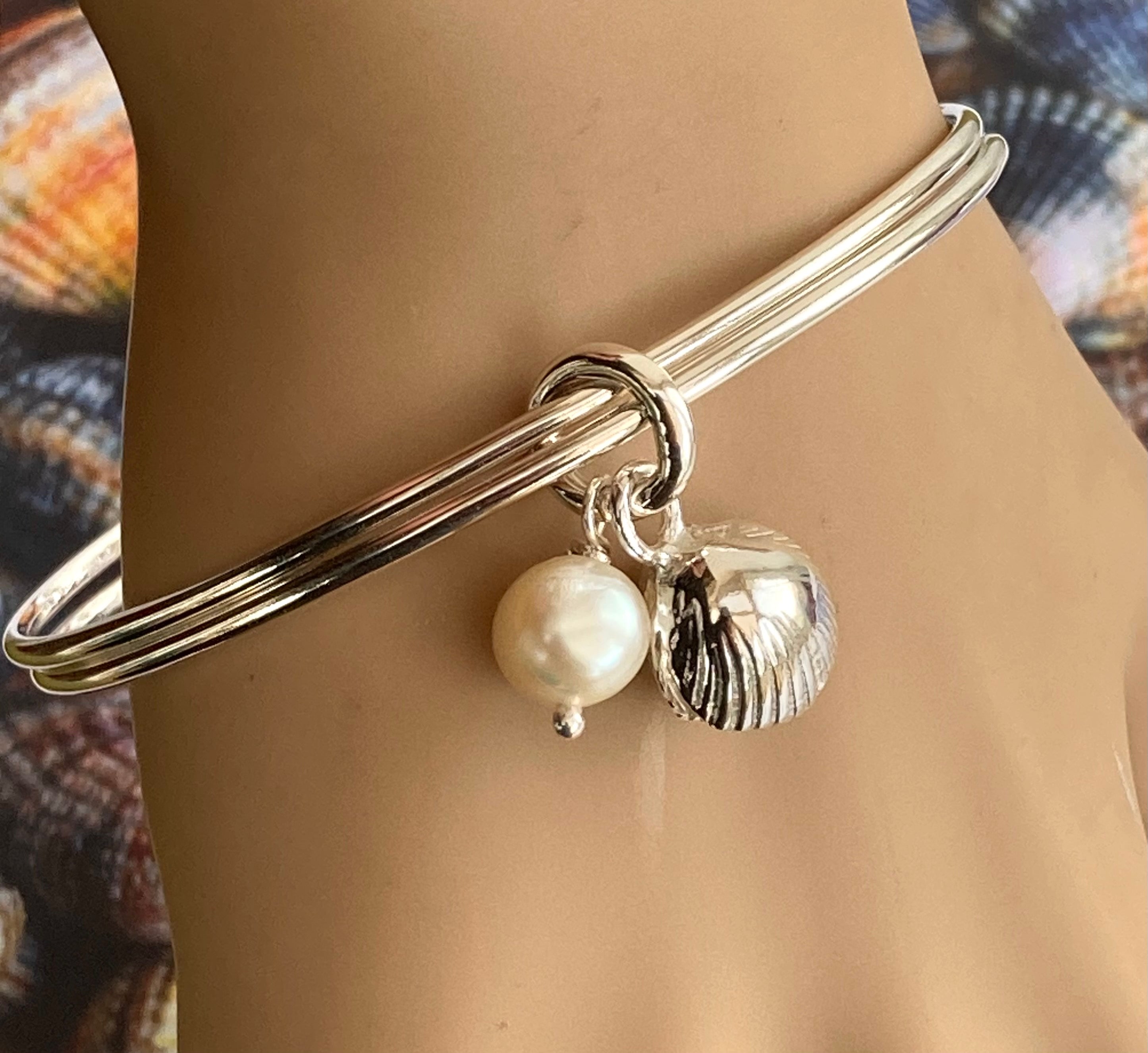 Silver pearl sale bangle