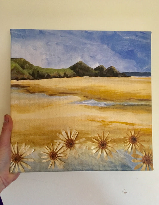 Three cliffs bay painting on canvas